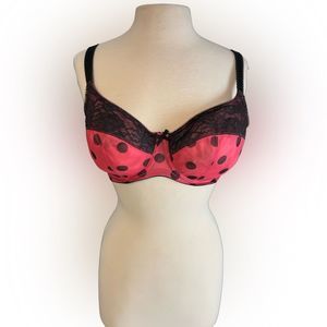 Pink and Black Polka Dot Bra with Bow 36DDDD(G)